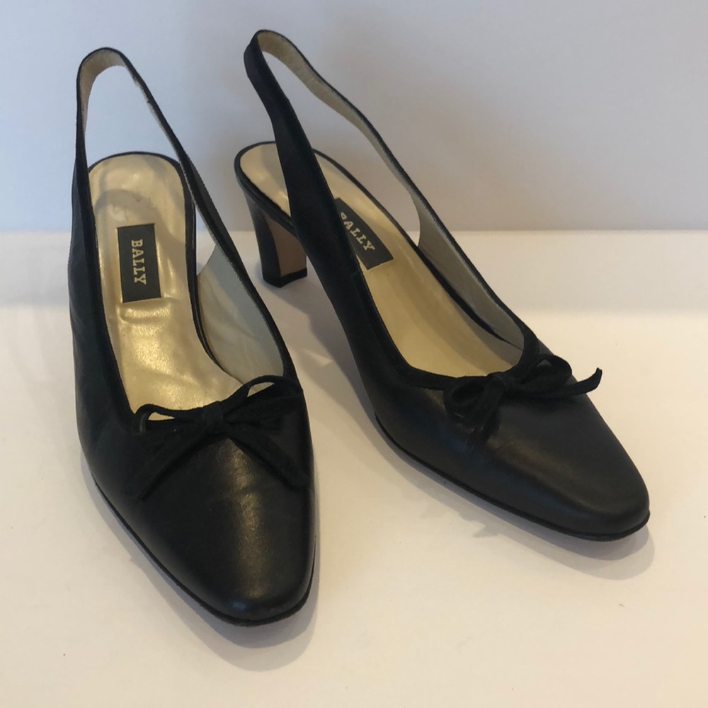 Bally 3-inch Black Leather Slingback Heel 10 B